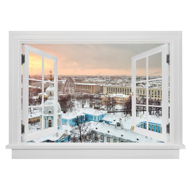 Wanddeko Küche Offenes Fenster Winter in St. Petersburg