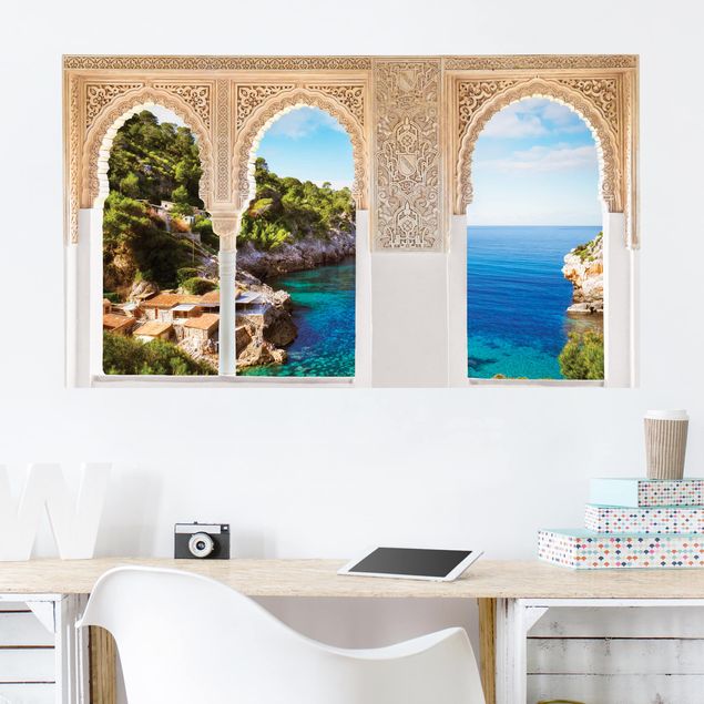 Wandtattoo Stein Verzierte Fenster Cala de Deia in Mallorca
