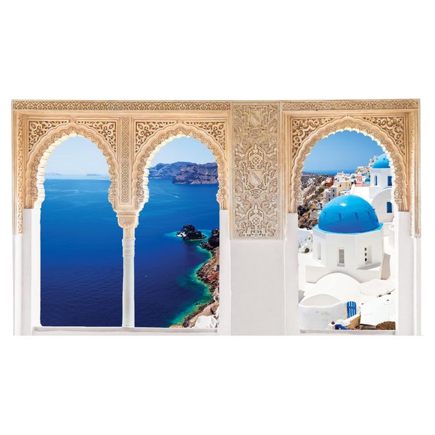 Autocolantes de parede com nomes de cidades Verzierte Fenster View Over Santorini