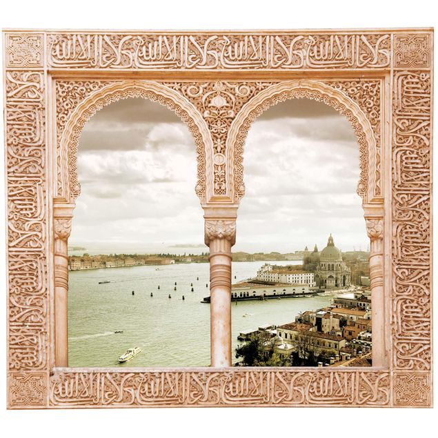 Wandaufkleber Stein Verziertes Fenster Lagune von Venedig
