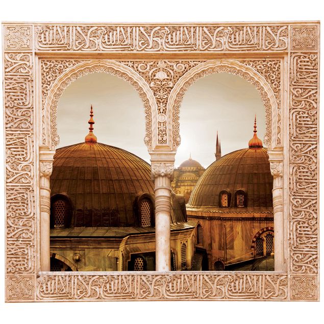 Wandtattoo Steinoptik Verziertes Fenster Über den Dächern von Istanbul