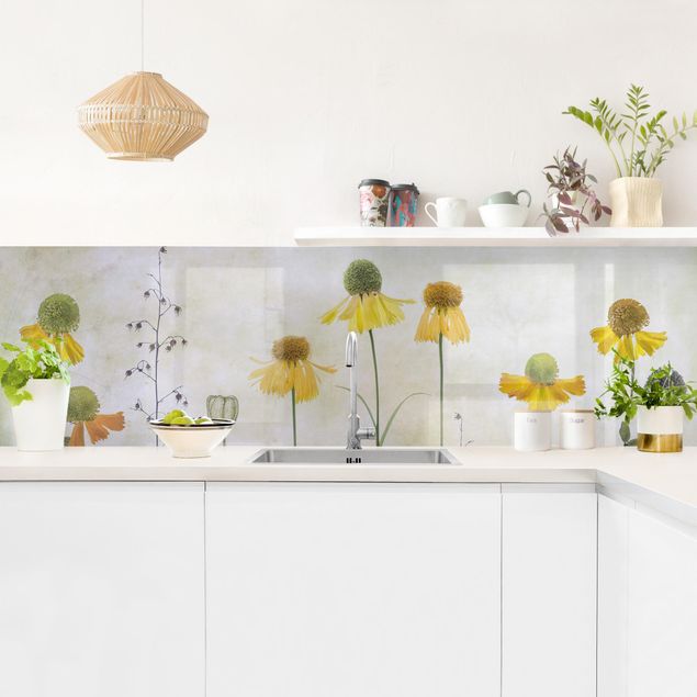 Glasrückwand Küche Zarte Helenium Blüten