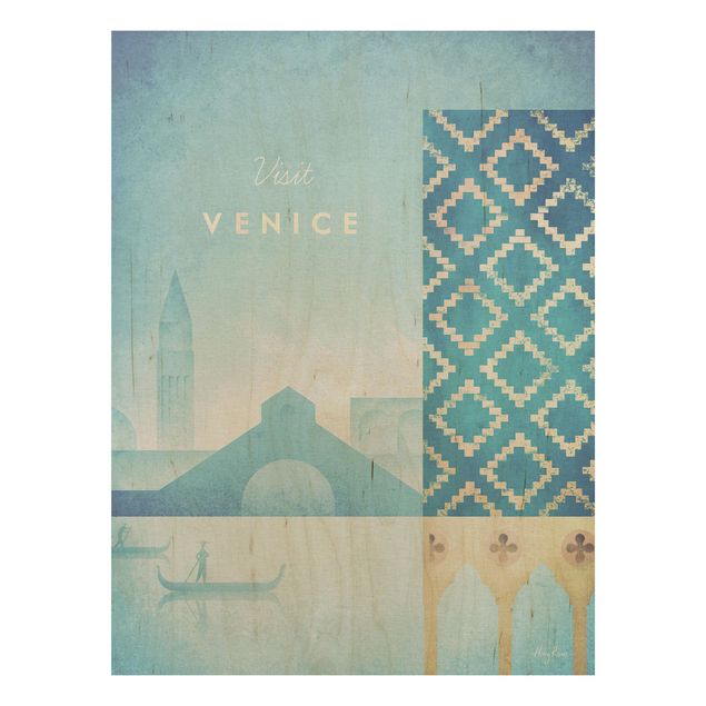 Wandbild Holz Vintage Reiseposter - Venedig
