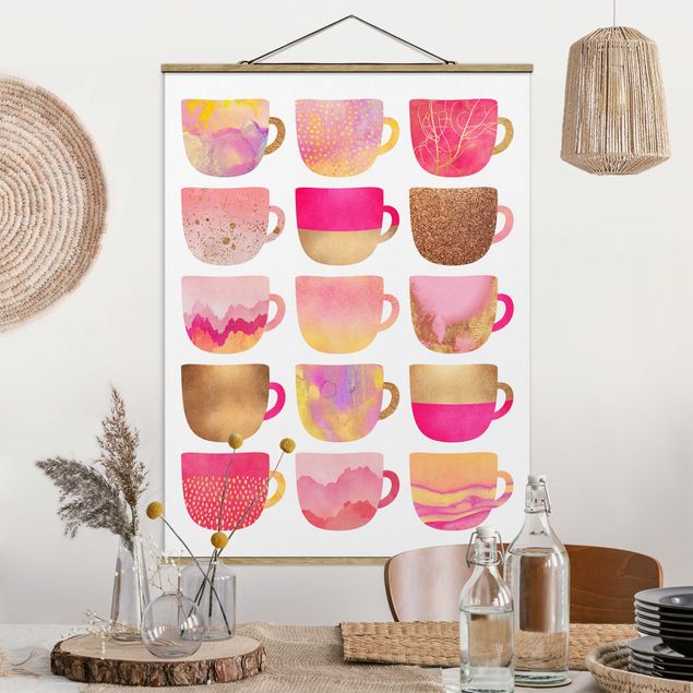 Küche Dekoration Goldene Tassen mit Pink