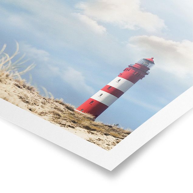 Strand Poster Leuchtturm in den Dünen