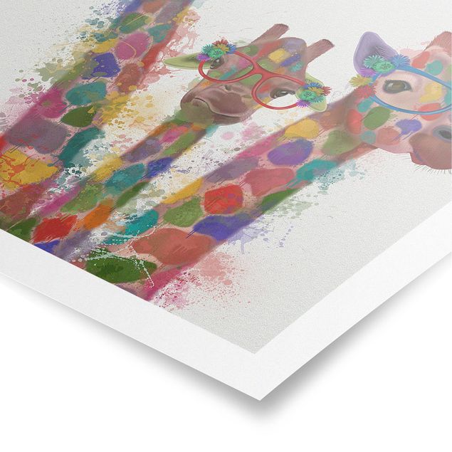 Wandbilder Modern Regenbogen Splash Giraffen-Trio