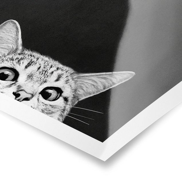 Poster Tiere Illustration Katze Schwarz Weiß Zeichnung