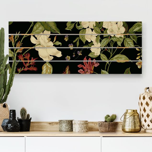 Wanddeko Küche Gartenblumen auf Schwarz II