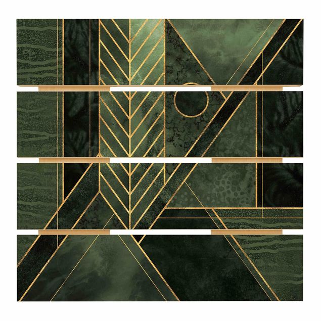Holzbilder Geometrische Formen Smaragd Gold