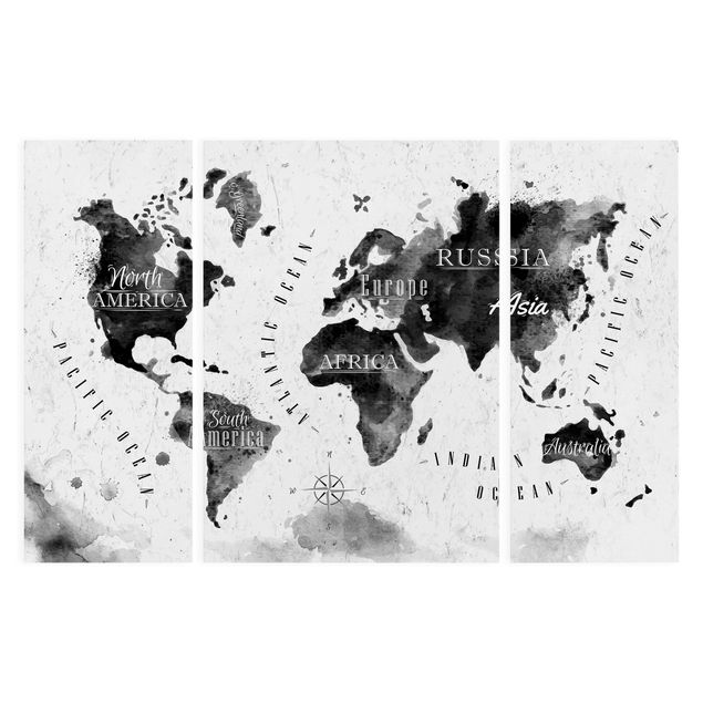 Wandbilder Schwarz-Weiß Weltkarte Aquarell schwarz