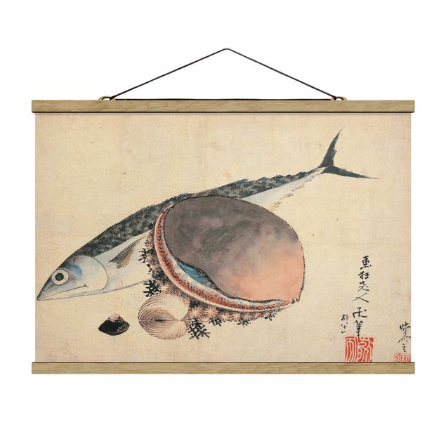 Wandbilder Kunstdrucke Katsushika Hokusai - Makrele und Seemuscheln