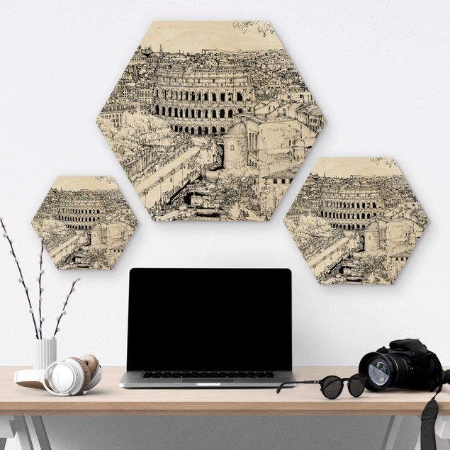 Hexagon Bild Holz - Stadtstudie - Rom