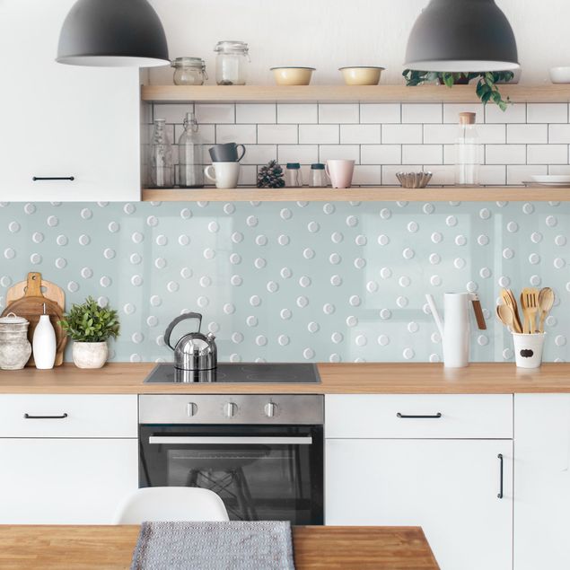 Küchenrückwand selbstklebend Muster mit Punkten und Linienkreisen auf Blaugrau