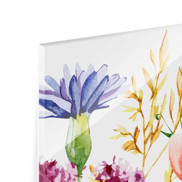 Spritzschutz Glas - Aquarellierte Blumen - Quadrat 1:1