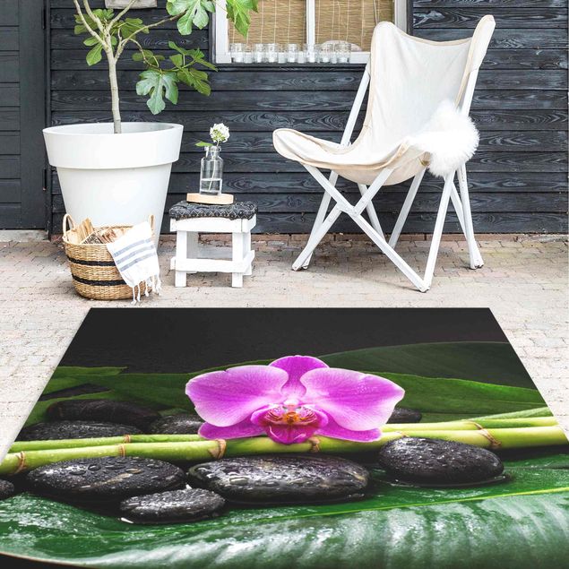 outdoor-teppich wetterfest Grüner Bambus mit Orchideenblüte
