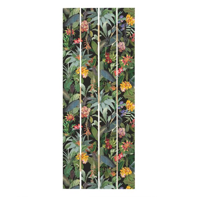 Wandgarderobe bunt Vögel mit Tropischen Blumen