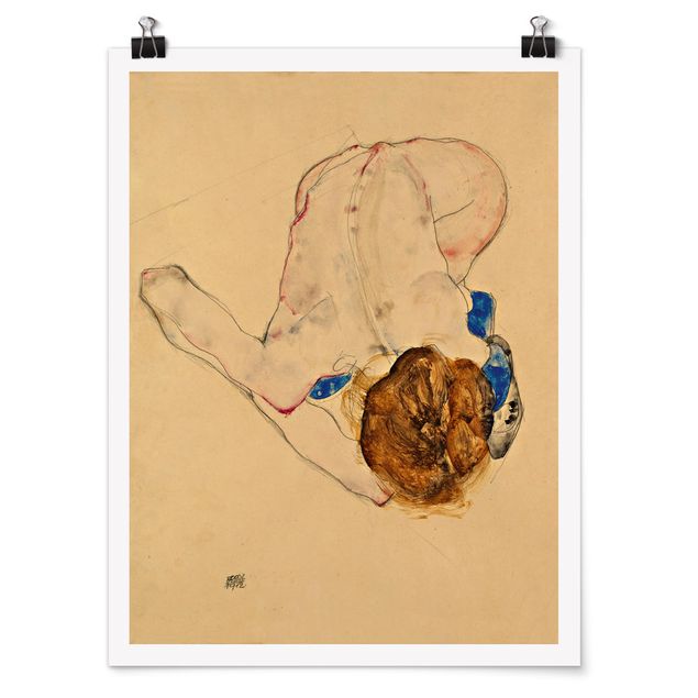 Poster Kunstdruck Egon Schiele - Nach vorne gebeugter Akt