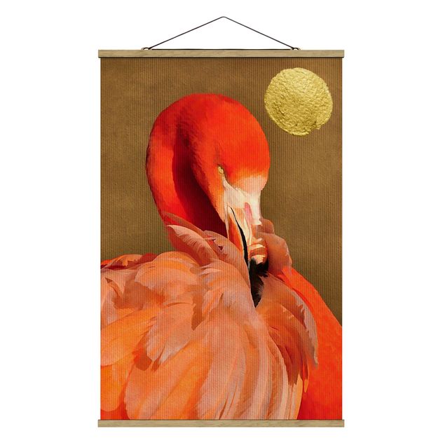 Wandbilder Tiere Goldener Mond mit Flamingo