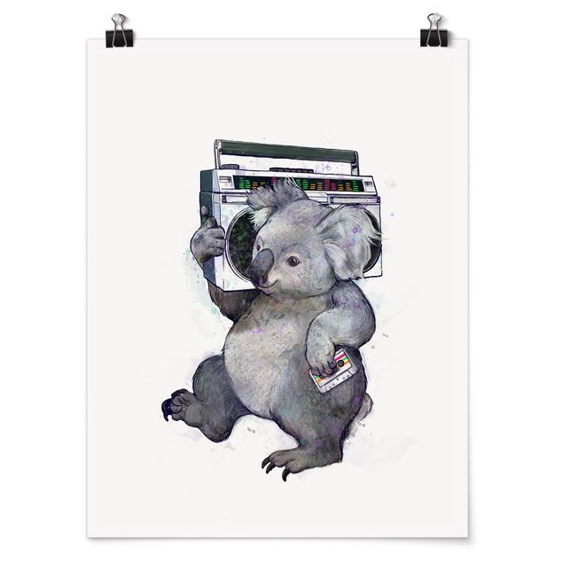 Kunstdrucke Poster Illustration Koala mit Radio Malerei