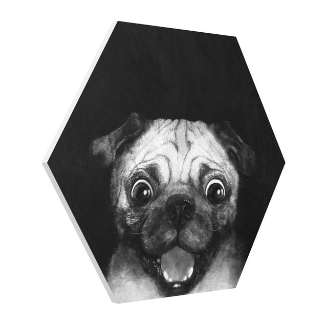 Wandbilder Modern Illustration Hund Mops Malerei auf Schwarz Weiß