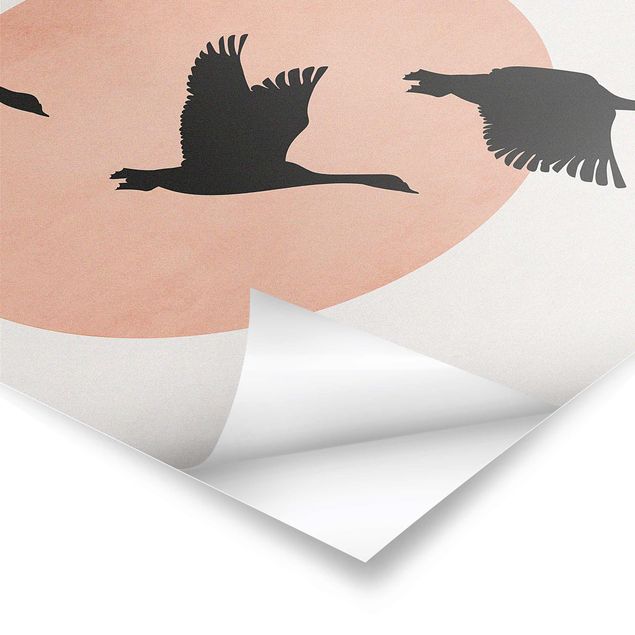 Kubistika Kunstdrucke Vögel vor rosa Sonne III