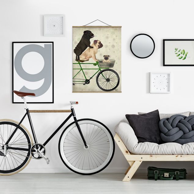 Wandbilder Retro Radtour - Möpse auf Fahrrad