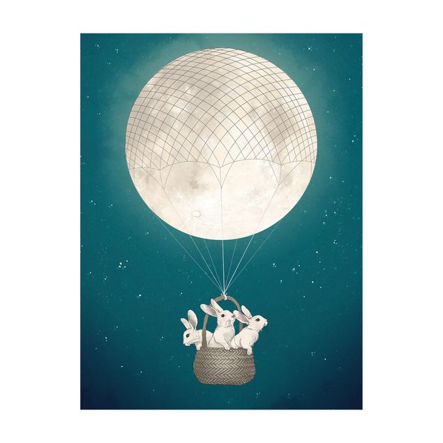 Türkiser Teppich Illustration Hasen Mond-Heißluftballon Sternenhimmel