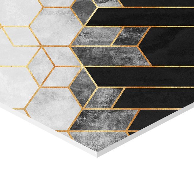 Wandbilder Schwarz Goldene Geometrie Aquarell Set