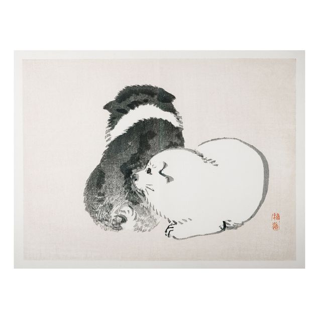 Wandbilder Hunde Asiatische Vintage Zeichnung Schwarze und weiße Hündchen