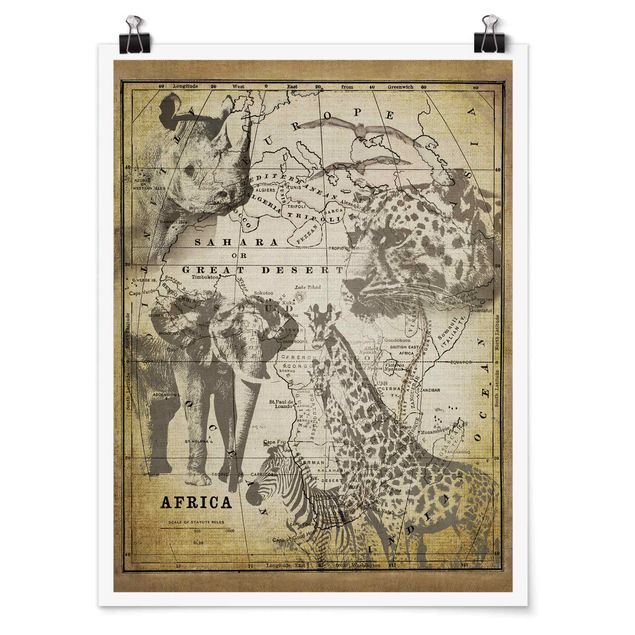 Poster Vintage Vintage Collage - Africa Wildlife