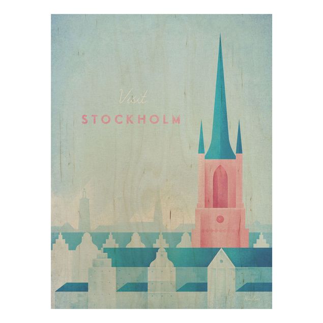 Holzbilder Vintage Reiseposter - Stockholm