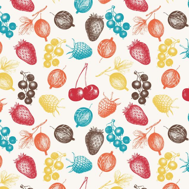 Klebefolie Schrank Buntes handgezeichnetes Küchen Sommerfrüchte-Muster