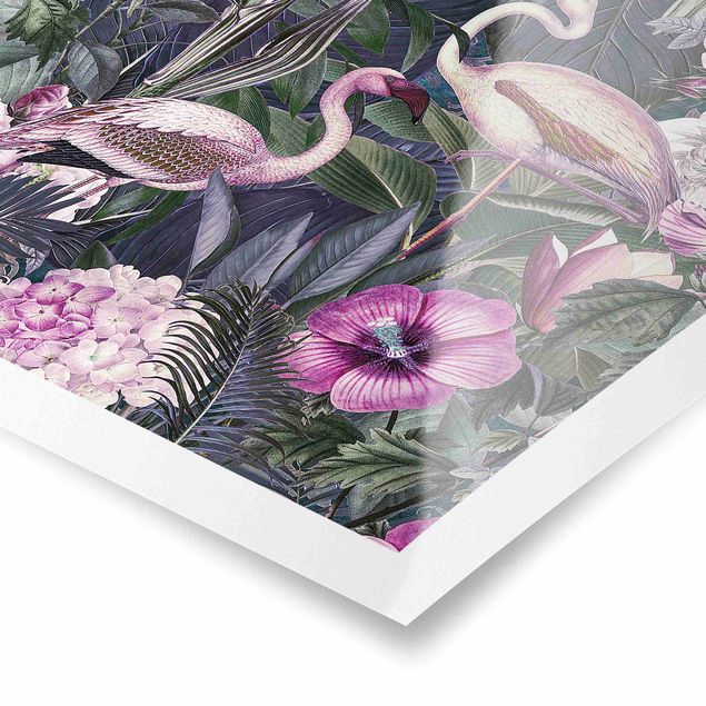Bilder Andrea Haase Bunte Collage - Pinke Flamingos im Dschungel