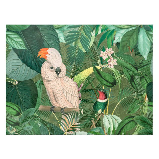 Magnettafeln Blumen Vintage Collage - Kakadu und Kolibri