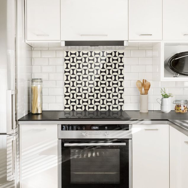 Glasrückwand Küche Muster Geometrische Fliesenbögen Sand mit Bordüre