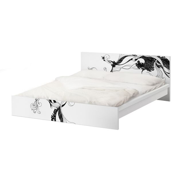 Möbelfolie für IKEA Malm Bett niedrig 160x200cm - Klebefolie Ranke in Tusche