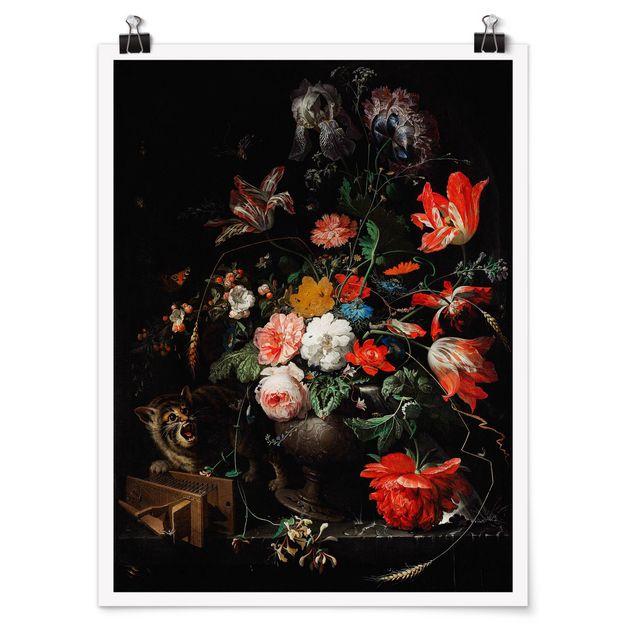 Blumen Poster Abraham Mignon - Das umgeworfene Bouquet