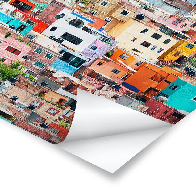 Poster Farbige Häuserfront Guanajuato