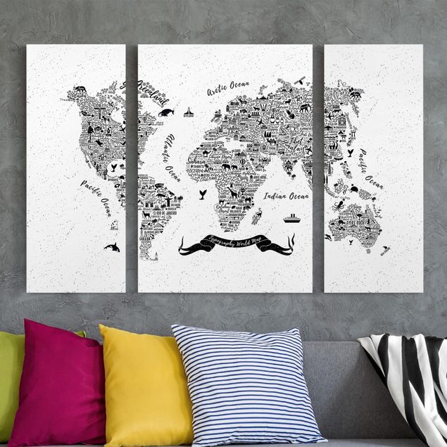 schwarz-weiß Bilder auf Leinwand Typografie Weltkarte weiß