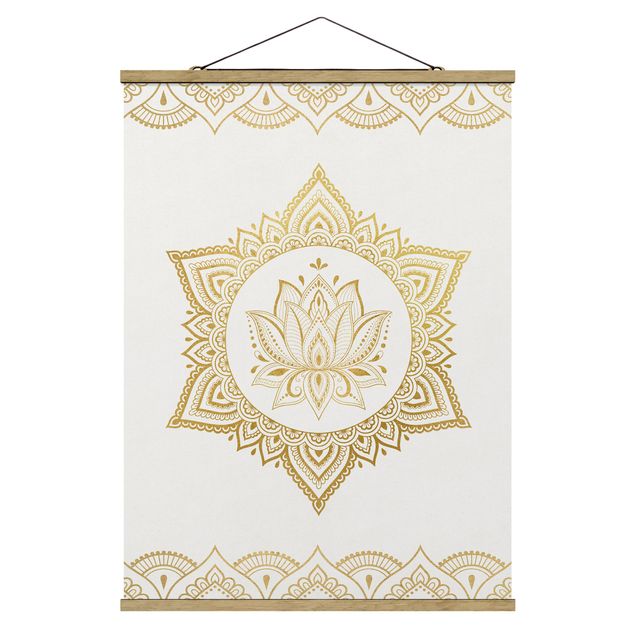 Wandbilder Spirituell Mandala Lotus Illustration Ornament weiß gold