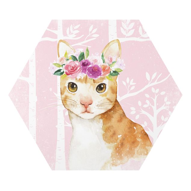 Wandbilder Tiere Aquarell Katze Rosa