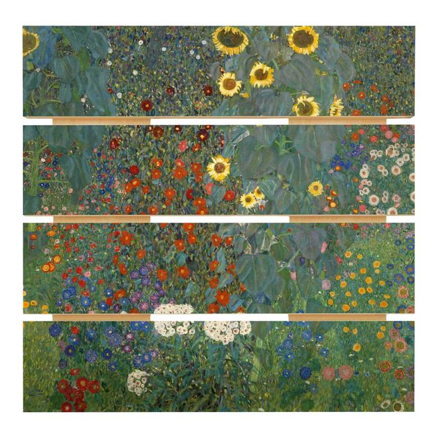 Holzbild Blumen Gustav Klimt - Garten Sonnenblumen