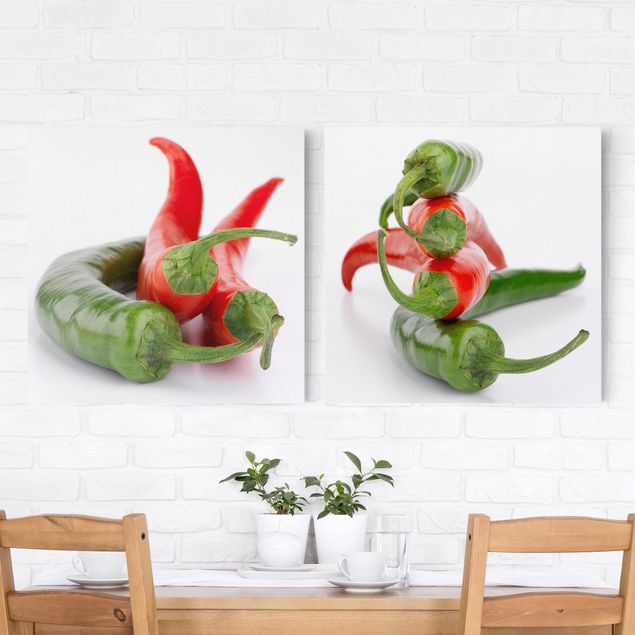 Wandbilder Gewürze Rote und grüne Peperoni