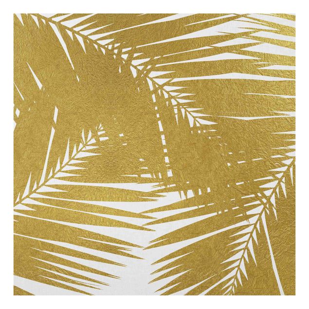 Spritzschutz Glas - Blick durch goldene Palmenblätter - Quadrat 1:1