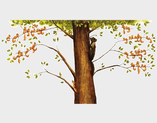 Baum Wandtattoo Wald Einhörnchen in Gefahr