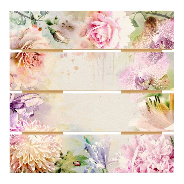 Holzbilder Aquarell Blütenmix Pastell
