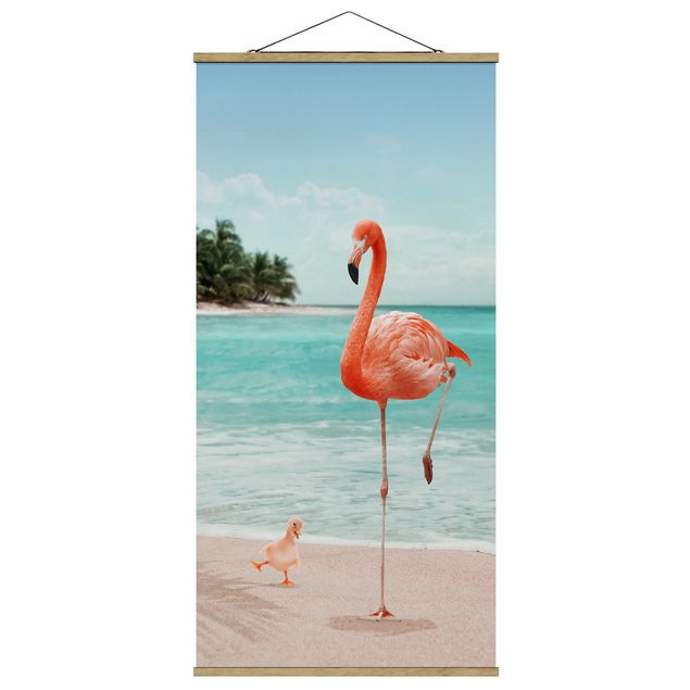 Wandbilder Meer Strand mit Flamingo
