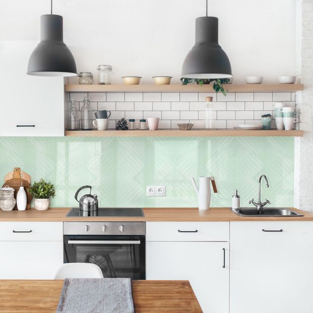 Spritzschutz Küche Glas Rautenmuster mit Streifen in Mintgrün II