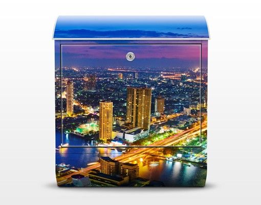 Briefkasten mit Zeitungsfach - Bangkok Skyline - Wandbriefkasten