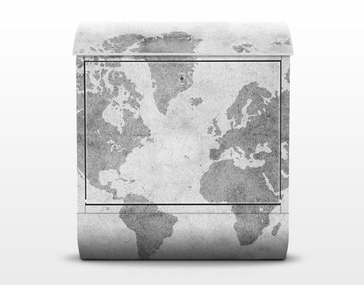 Briefkasten schwarz-weiß Vintage Weltkarte II